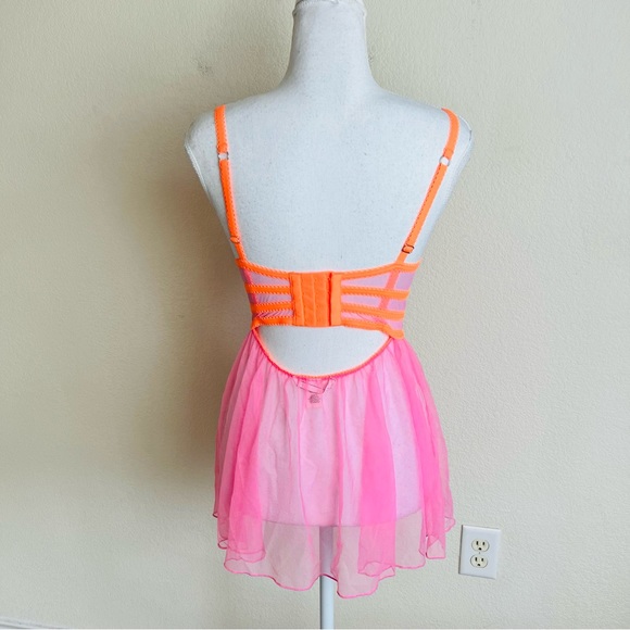 Victoria’s Secret Pink & Orange Lace Babydoll Push-Up Bustier Lingerie Teddy - Picture 3 of 16